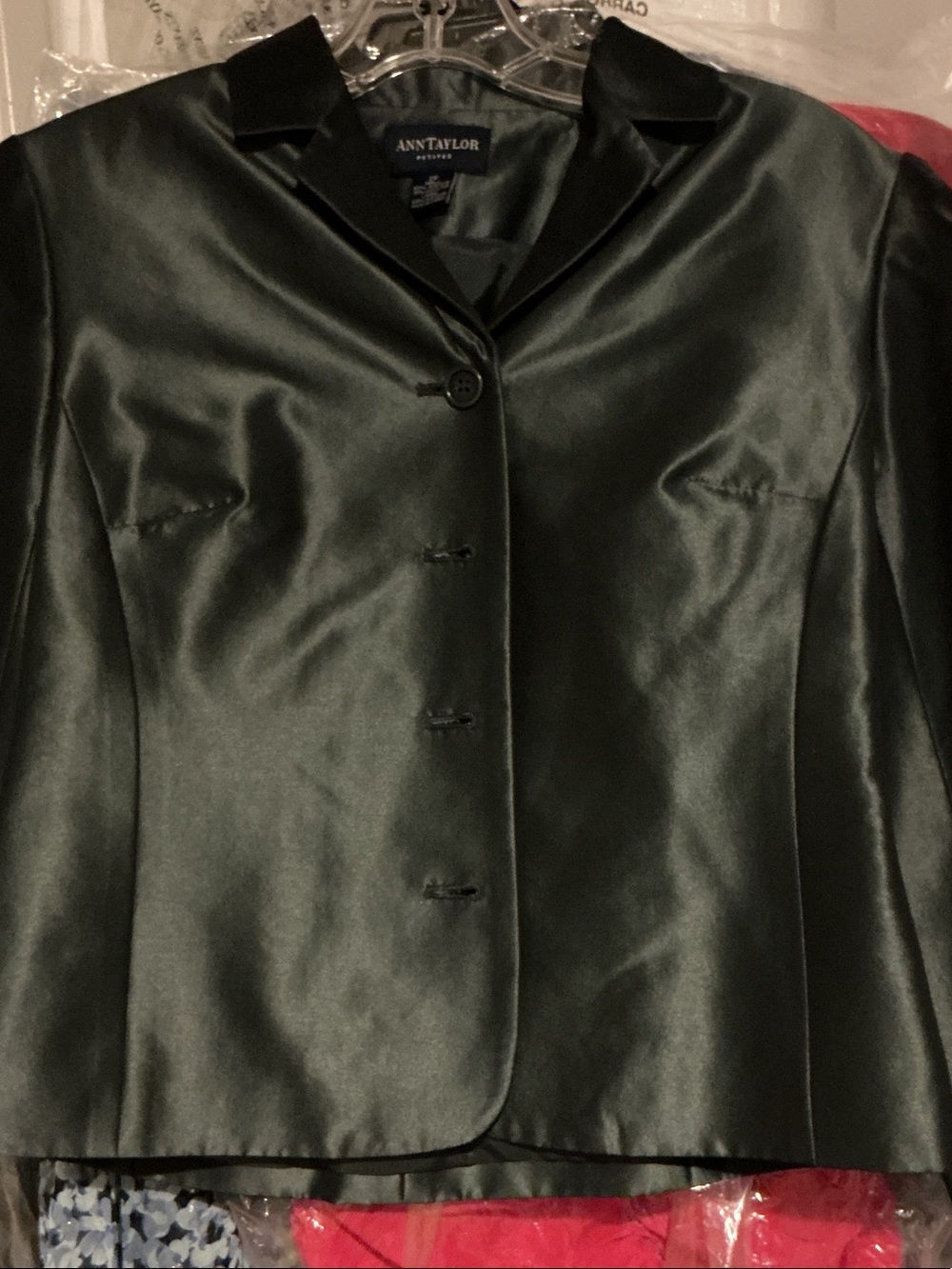 Ann Taylor Emerald Green Satin Single-Breasted Blazer